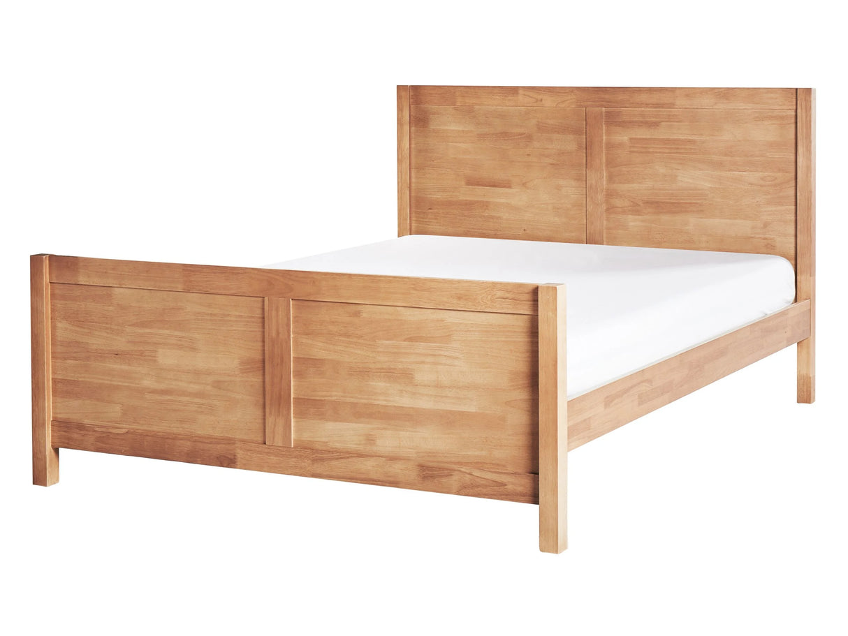 Bed Light Rubber Wood EU Double Size 4ft6 with Headboard Slatted Base Minimalistic Rustic Style Beliani