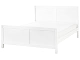 Bed Rubber Wood White EU Double Size 4ft6 with Headboard Slatted Base Minimalistic Rustic Style Beliani