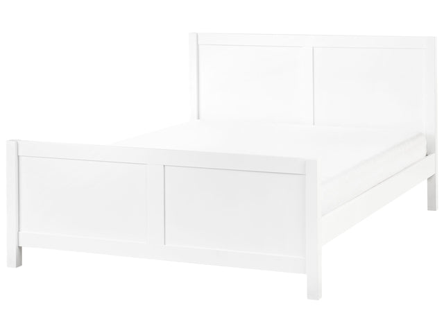 Bed Rubber Wood White EU Double Size 4ft6 with Headboard Slatted Base Minimalistic Rustic Style Beliani