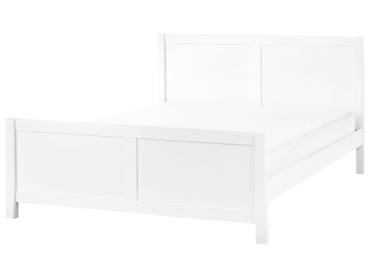 Bed White Rubber Wood EU King Size 5ft3 with Headboard Slatted Base Minimalistic Rustic Style Beliani