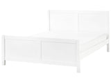 Bed White Rubber Wood EU King Size 5ft3 with Headboard Slatted Base Minimalistic Rustic Style Beliani