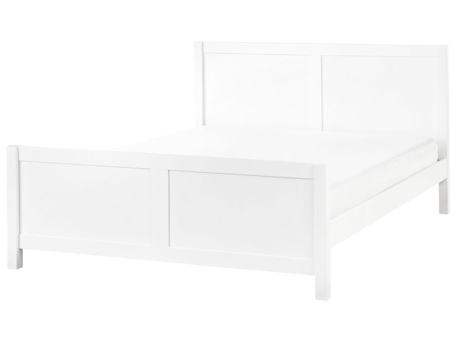 Bed White Rubber Wood EU King Size 5ft3 with Headboard Slatted Base Minimalistic Rustic Style Beliani