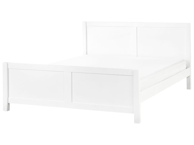 Bed White Rubber Wood EU Super King Size 6ft with Headboard Slatted Base Minimalistic Rustic Style Beliani