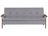 Sofa Bed Light Grey Fabric wirh Dark Wood Armrests Upholstered 3 Seater Click Clack Bed Wooden Frame Beliani