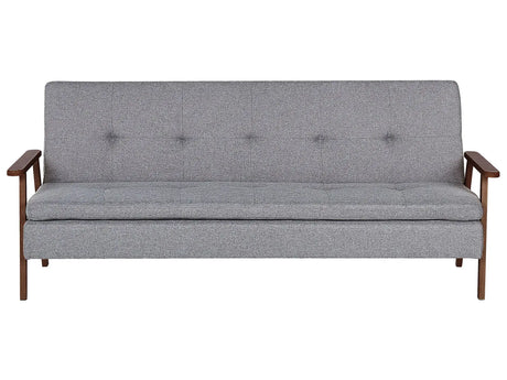 Sofa Bed Light Grey Fabric wirh Dark Wood Armrests Upholstered 3 Seater Click Clack Bed Wooden Frame Beliani