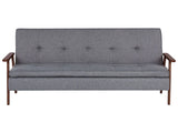Sofa Bed Grey Fabric wirh Dark Wood Armrests Upholstered 3 Seater Click Clack Bed Wooden Frame Beliani