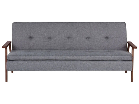 Sofa Bed Grey Fabric wirh Dark Wood Armrests Upholstered 3 Seater Click Clack Bed Wooden Frame Beliani