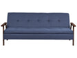 Sofa Bed Navy Blue Fabric wirh Dark Wood Armrests Upholstered 3 Seater Click Clack Bed Wooden Frame Beliani