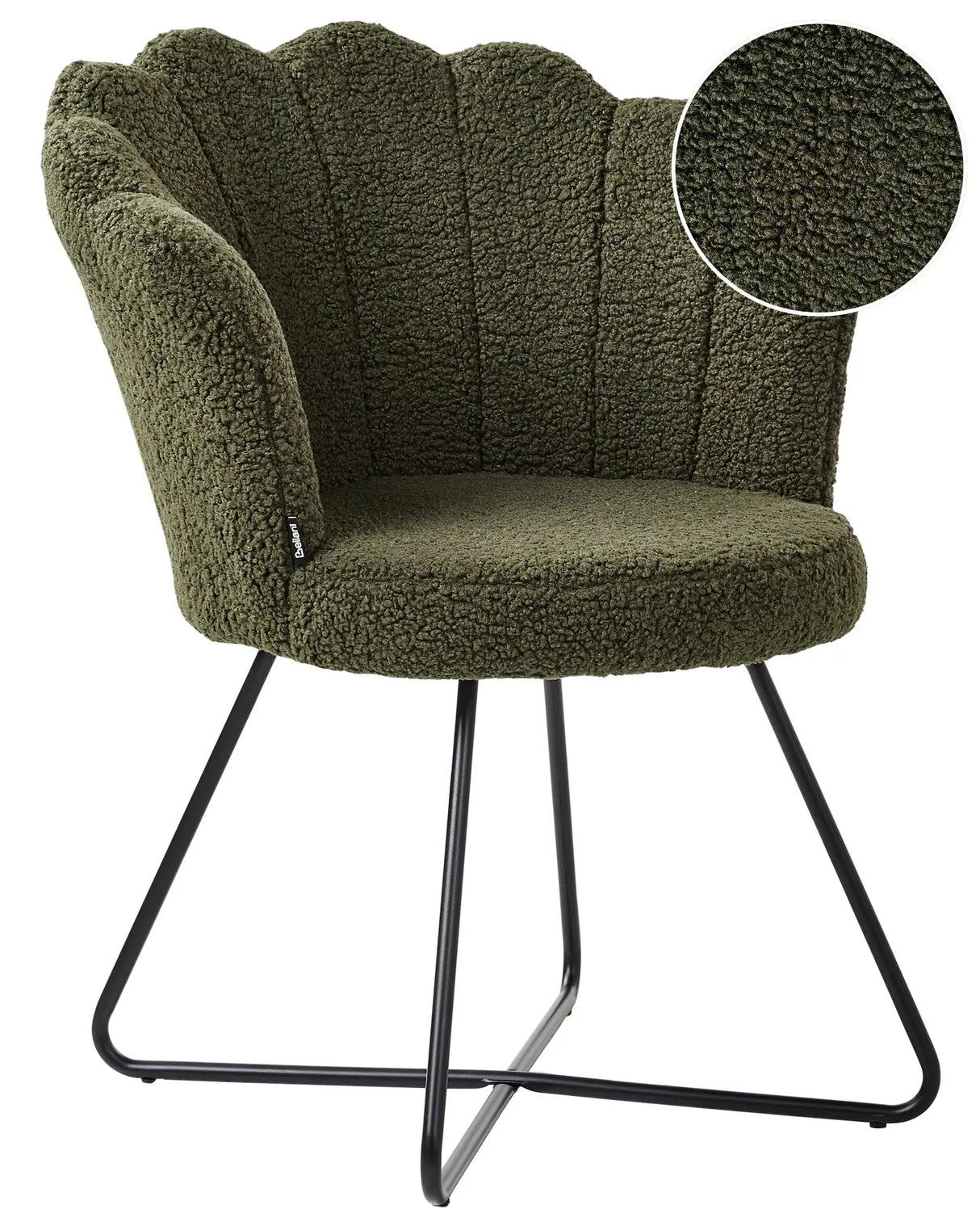 Armless Chair Dark Green Boucle Upholstery Shell Back Vintage Classic Design Black Metal Frame Beliani