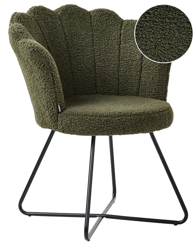 Armless Chair Dark Green Boucle Upholstery Shell Back Vintage Classic Design Black Metal Frame Beliani