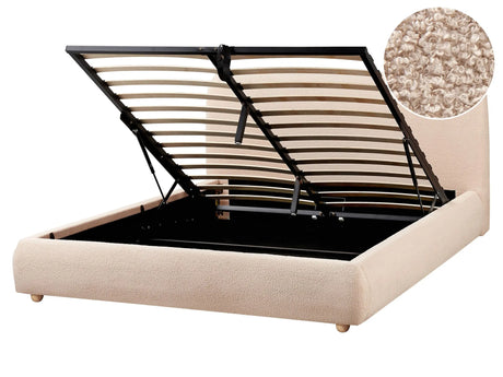 Storage Bed Beige Boucle Polyester Fabric EU King Size 5ft3 Minimalist Modern Design Ottoman Storage Beliani