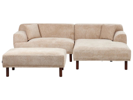 Left Hand Fabric Corner Sofa with Ottoman Beige Water-Repellent Upholstery 4-Seater Minimalistic Style Beliani