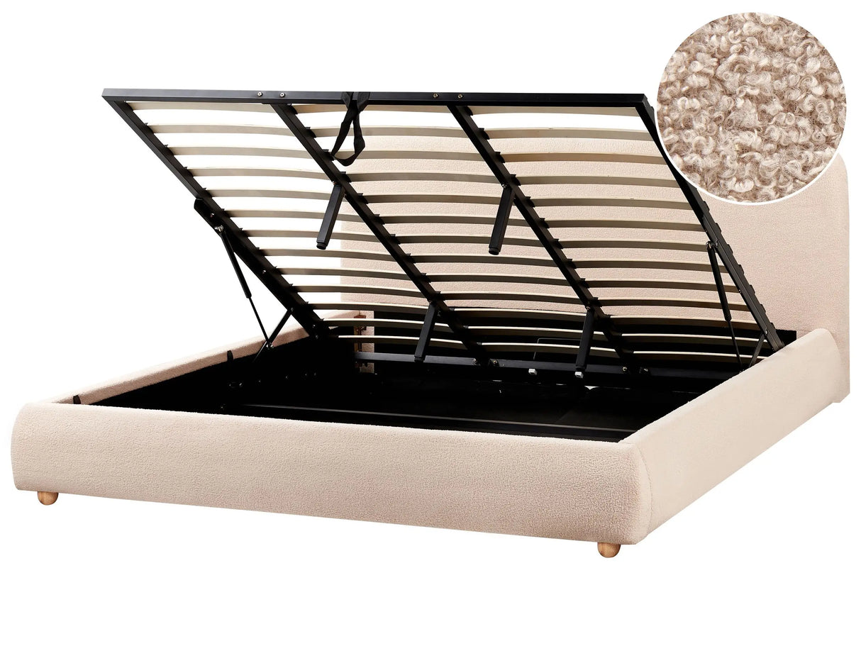 Storage Bed Beige Boucle Polyester Fabric EU Super King Size 6ft Minimalist Modern Design Ottoman Storage Beliani