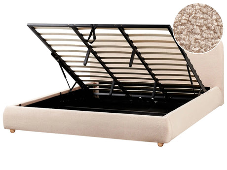 Storage Bed Beige Boucle Polyester Fabric EU Super King Size 6ft Minimalist Modern Design Ottoman Storage Beliani