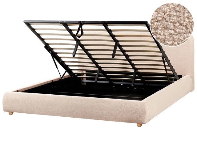 Storage Bed Beige Boucle Polyester Fabric EU Super King Size 6ft Minimalist Modern Design Ottoman Storage Beliani