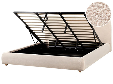 Storage Bed Light Beige Boucle Polyester Fabric EU Super King Size 6ft Minimalist Modern Design Ottoman Storage Beliani