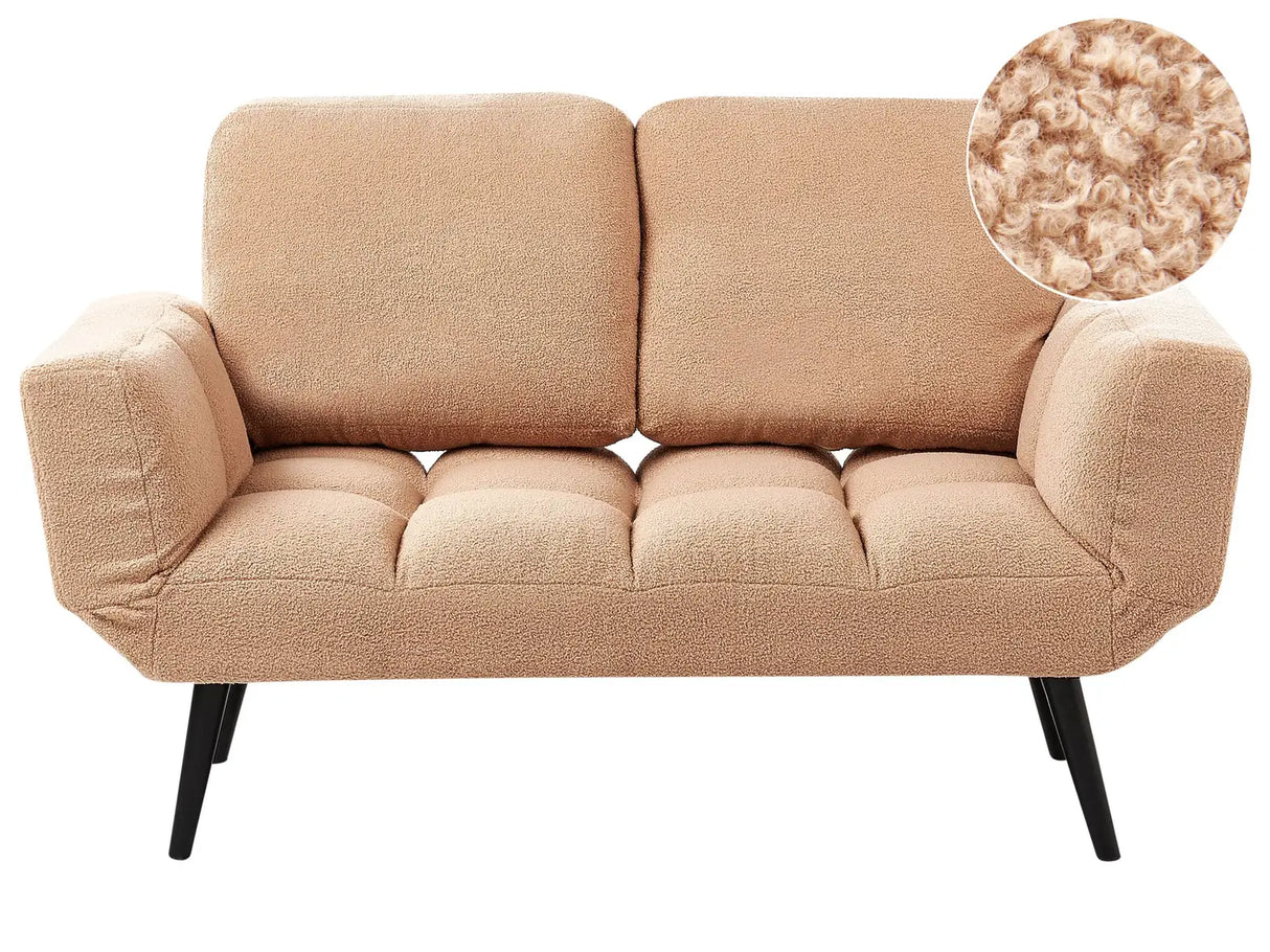 Sofa Bed Sand Beige Boucle Metal Legs 2 Seater Sleeper Function Adjustable Armrests Modern Beliani