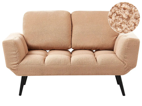 Sofa Bed Sand Beige Boucle Metal Legs 2 Seater Sleeper Function Adjustable Armrests Modern Beliani