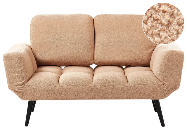 Sofa Bed Sand Beige Boucle Metal Legs 2 Seater Sleeper Function Adjustable Armrests Modern Beliani