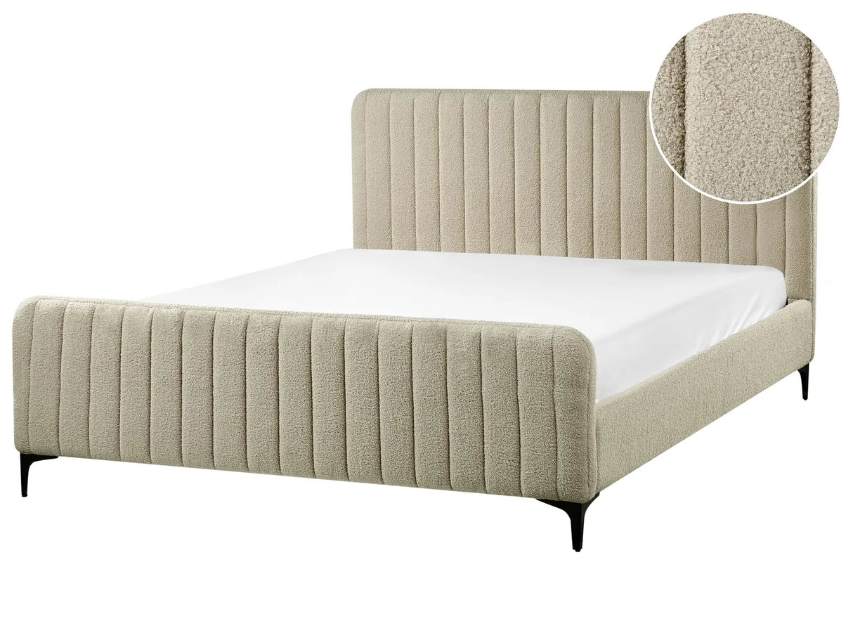 Bed Frame Beige Boucle EU King Size 5ft3 Tufted Headboard Metal Legs Modern Design Beliani