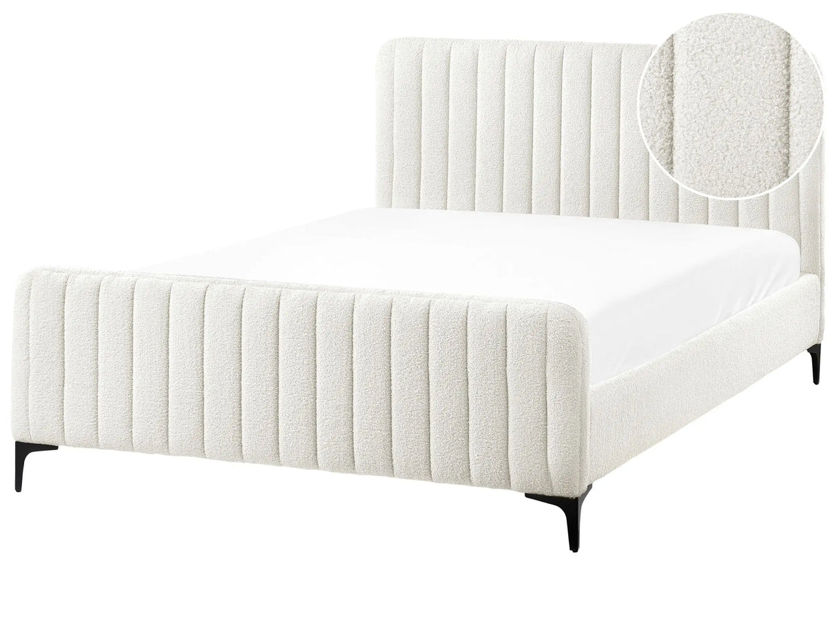 Bed Frame Off White Boucle EU Double Size 4ft6 Tufted Headboard Metal Legs Modern Design Beliani
