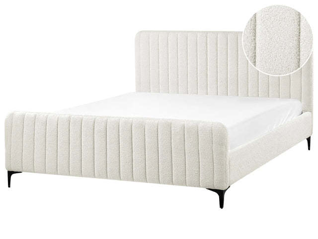 Bed Frame Off White Boucle EU King Size 5ft3 Tufted Headboard Metal Legs Modern Design Beliani