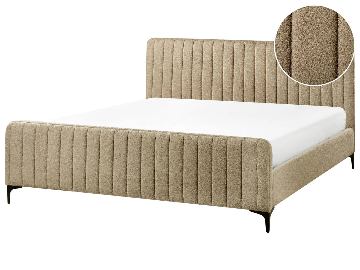 Bed Frame Taupe Boucle EU Super King Size 6ft Tufted Headboard Metal Legs Modern Design Beliani