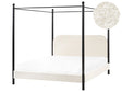 Canopy Bed Frame Black Metal Off-White Boucle Upholstery 160 x 200 cm EU King Size Retro Minimalist Beliani