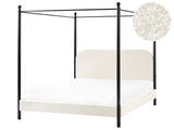 Canopy Bed Frame Black Metal Off-White Boucle Upholstery 160 x 200 cm EU King Size Retro Minimalist Beliani