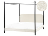 Canopy Bed Frame Black Metal White Boucle Upholstery 180 x 200 cm EU Super King Size Retro Minimalist Beliani