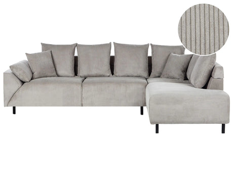 Corner Sofa Light Grey Corduroy Fabric Cushions Metal Black Legs Retro Design Pillowed Backrest Beliani
