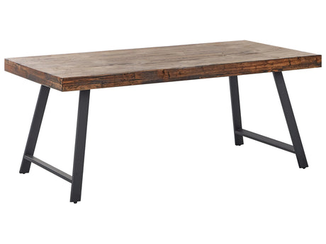 Dining Table Dark Pinewood MDF 180 x 90 cm Black Metal Stable Legs Dining Living Room Industrial Style Beliani