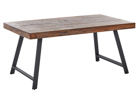 Dining Table Dark Pinewood MDF 160 x 90 cm Black Metal Stable Legs Dining Living Room Industrial Style Beliani