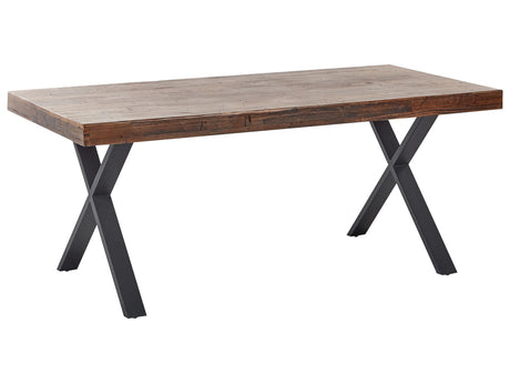 Dining Table Dark Pinewood MDF 180 x 90 cm Black Metal Stable Legs Dining Living Room Industrial Style Beliani