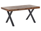 Dining Table Dark Pinewood MDF 160 x 90 cm Black Metal Stable Legs Dining Living Room Industrial Style Beliani