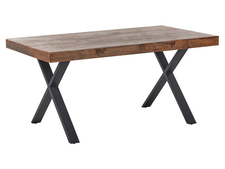 Dining Table Dark Pinewood MDF 160 x 90 cm Black Metal Stable Legs Dining Living Room Industrial Style Beliani
