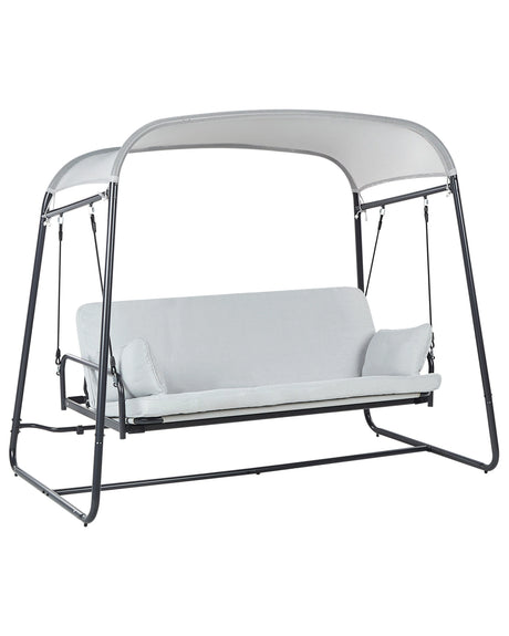 Patio Swing Light Grey Mesh Steel Frame 3 Seater Outdoor Water Repellent Beliani
