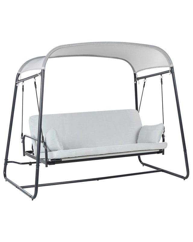 Patio Swing Light Grey Mesh Steel Frame 3 Seater Outdoor Water Repellent Beliani