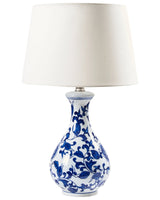 Table Lamp White and Blue Porcelain Base Linen Drum Shade with a Floral Patten Lighting Stylish Beliani