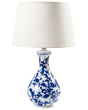 Table Lamp White and Blue Porcelain Base Linen Drum Shade with a Floral Patten Lighting Stylish Beliani
