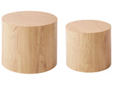 Set of 2 Coffee Tables Light Brown Wood Tabletop Round Small and Medium Living Room Furniture Beliani