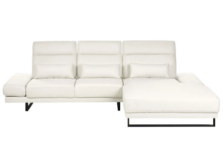 Left Hand Corner Sofa Off-White Polyester Upholstery Steel Legs Adjustable Armrests and Backrest Living Room Furniture Beliani
