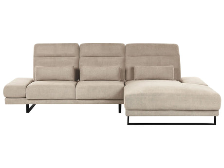 Left Hand Corner Sofa Taupe Polyester Upholstery Steel Legs Adjustable Armrests and Backrest Living Room Furniture Beliani