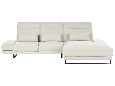 Left Hand Corner Sofa Light Beige Polyester Upholstery Steel Legs Adjustable Armrests and Backrest Living Room Furniture Beliani