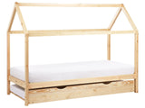 Kids House Trundle Bed Light Wood Pine Wood EU Single Size 3ft Slatted Base Bed for Toddler Modern Nursery Beliani