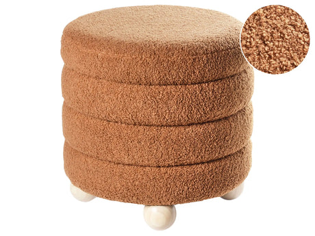 Pouffe Golden Brown  Boucle Teddy Upholstery Pine Wood Legs Footstool Home Accessories Living Room Beliani