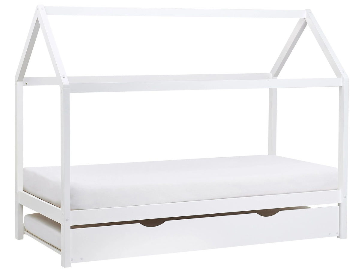Kids House Trundle Bed White Pine Wood EU Single Size 3ft Slatted Base Bed for Toddler Modern Nursery Beliani