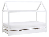 Kids House Trundle Bed White Pine Wood EU Single Size 3ft Slatted Base Bed for Toddler Modern Nursery Beliani