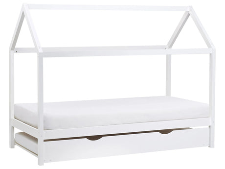 Kids House Trundle Bed White Pine Wood EU Single Size 3ft Slatted Base Bed for Toddler Modern Nursery Beliani