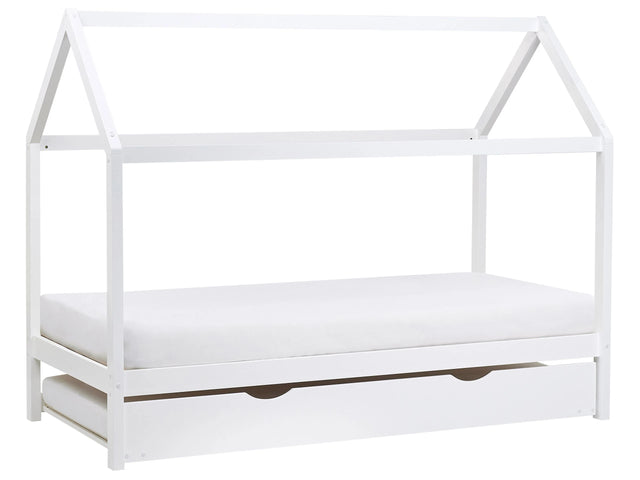 Kids House Trundle Bed White Pine Wood EU Single Size 3ft Slatted Base Bed for Toddler Modern Nursery Beliani